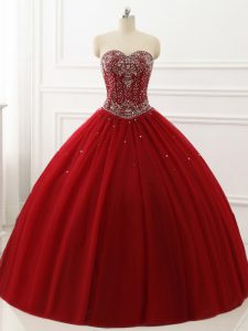 Vestidos de bola de vino rojo sweetheart sin mangas de tul piso de longitud con cordones vestido de baile vestido de fiesta