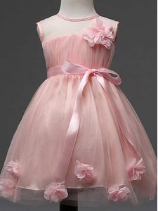 vestidos de bola hasta la rodilla sin mangas rosada niña vestido desfile de cremallera