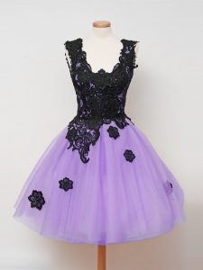 vestidos de bola lila apliques vestido de dama de honor cremallera tul sin mangas hasta la rodilla