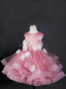 vestido rosa del desfile del niño de la cremallera del tul de las mangas casquillo del tulipán para el banquete de boda