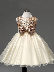 vestido de novia de organza sin mangas con escote redondo lentejuelas y cremallera bowknot