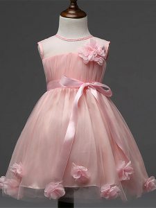 vestido de un niño de la línea del desfile infantil rosa de la cucharada de tul sin mangas hasta la rodilla cremallera