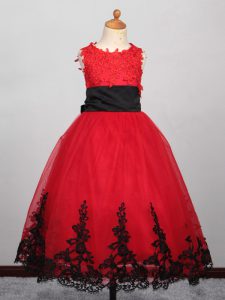 vestido de noche de tul sin mangas hasta el vestido de los niños en rojo con apliques
