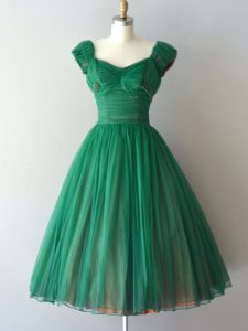 vestido de fiesta de encaje con cordones verde casquillo de fruncido hasta la rodilla