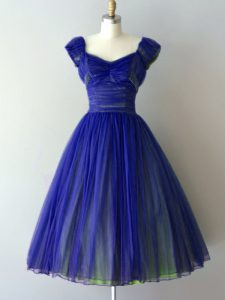 Vestido de dama de honor azul royal, sin mangas, fácil y sencillo