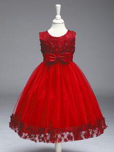 vestidos de baile vestido de niña pequeña vestido rojo cucharada de tul sin mangas té longitud cremallera