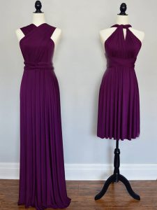 Vestido de madrina sin mangas sin mangas de la parte superior del vestido vestido de chiffon púrpura
