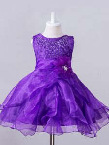 Fiesta de vestido de fiesta de púrpura perfecta y fiesta de bodas con abalorios y cremallera sin mangas con forma de flor hecha a mano