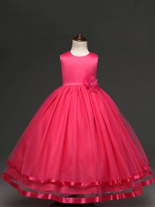vestidos de bola de la longitud del piso cremallera del vestido del desfile de niñas pequeñas rosadas sin mangas