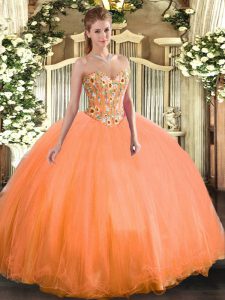 Encaje naranja ideal hasta bordado de quinceañera vestido de tul sin mangas