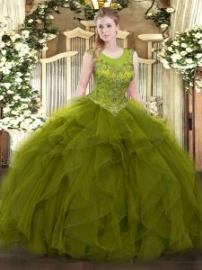 vestidos de bola sweet 16 quinceanera dress oliva verde organza sin mangas sleeveless cremallera de la longitud del piso