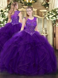 La mayoría de los populares vestidos de bola de la longitud del piso cremallera sin mangas del vestido del quinceanera púrpura