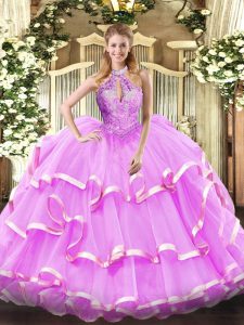 Vestido de quinceañera de dulce lila sin mangas rebordear piso longitud dulce 16