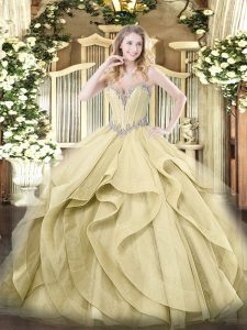 Elegantes vestidos de fiesta de quinceañera vestido de novia amarilla de tul sin mangas hasta el suelo con cordones