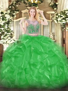 Vestido de quinceanera verde personalizado con cordones hasta los 16 vestidos de fiesta sin mangas y volantes