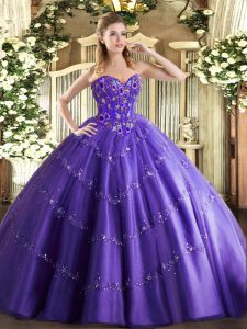 palabra de longitud vestido de quinceañera púrpura novia sin mangas con cordones