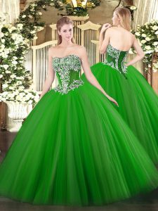 Personalizado piso longitud verde dulce 16 vestido tul sin mangas