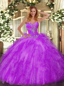 Impresionantes vestidos de fiesta hasta el suelo sin mangas berenjena vestido de quinceañera púrpura con cordones