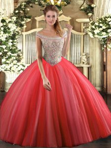 vestido sin mangas con cuello en V vestido de quinceañera con coral rojo