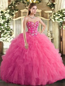 bordado de escote corazón dulce rosa y volantes dulce 16 vestido de quinceañera sin mangas encaje