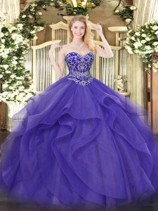 Elegantes vestidos de baile dulce 16 vestidos de novia de tul púrpura sin mangas hasta el suelo con cordones