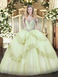 Modesto verde amarillo con cordones de novia rebordear y apliques vestido de fiesta vestido de tul sin mangas