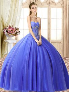 Exquisito vestido largo de fiesta vestido de fiesta azul vestido de tul sin mangas
