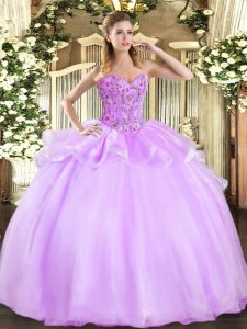 vestido de baile bordado vestido de baile lila encaje hasta la longitud del piso sin mangas