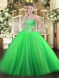 Piso popular longitud verde dulce 16 vestido novia sin mangas con cordones