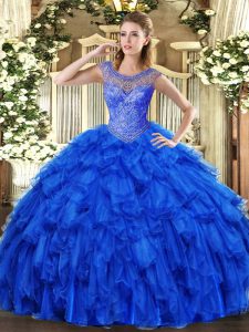 Espectacular vestido de quinceañera azul royal 15 dulce y quinceañera con pedrería y volantes sin mangas con cordones