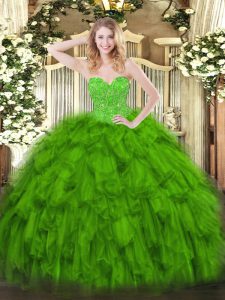 La novia más popular sin mangas lace up quinceanera dress organza verde