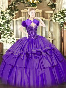 Flare ball gowns vestido de baile vestido de fiesta purple sweetheart organza y tafetán sin mangas hasta el suelo cordones