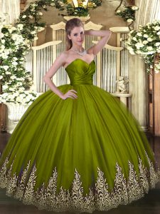 apliques dulce 16 vestido verde oliva cremallera sin mangas longitud del piso
