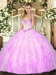 Grano lila elegante sin mangas y volantes de la longitud del piso membrillo vestidos de bola