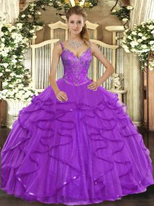 Glorious berenjena sin mangas de color púrpura y volantes piso de longitud 15 vestido de quinceañera