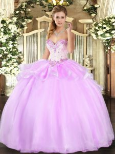 Fantástico rebordear vestido de cumpleaños 15 lila con cordones hasta la longitud del piso sin mangas