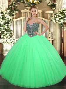 Cuello de novia verde colorido rebordear vestidos de quinceañera sin mangas con cordones
