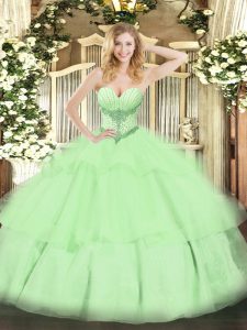 Mejor venta de vestidos de bola dulce 16 vestido de quinceañera amarillo verde novia de tul sin mangas hasta el suelo con cordones