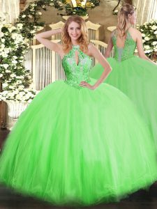 Superior halter top sin mangas lace up 15 quinceanera dress tulle