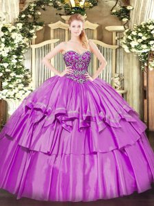vestidos de bola lila rebordear y capas rizadas dulce 16 vestido de encaje hasta organza y tafetán sin mangas piso