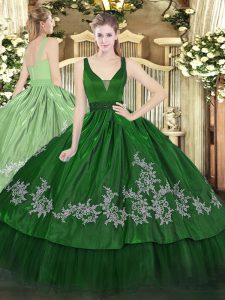 Glorioso vestido de fiesta verde oscuro rebordear y bordado vestido de quinceañera con cremallera organza y tafetán sin mangas