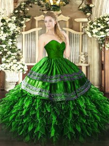 longitud del piso verde vestidos de quinceañera sin mangas cremallera
