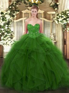 Sofisticada novia verde con cordones rebordear vestido de quince años sin mangas