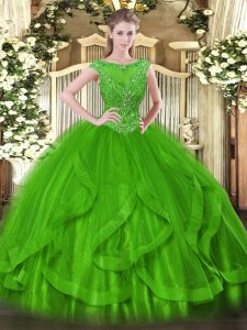 cremallera sin mangas de tul con cuentas 15 vestidos de quinceañera en verde