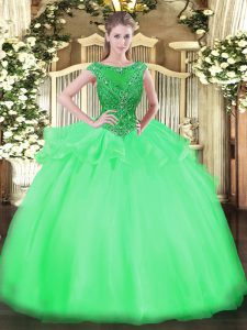 Vestidos de bola verde modesto rebordear vestidos de quinceañera cremallera organza casquillo mangas piso longitud