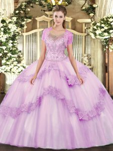 vestido con cuentas de tul sin mangas y apliques de lentejuelas vestidos de quinceañera en color lila