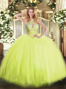 vestido sin mangas de color verde amarillo con cuello en V vestido de quinceañera
