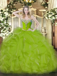 vestidos de bola 15 vestido de quinceañera verde oliva organza sin mangas longitud del piso sin mangas con cordones