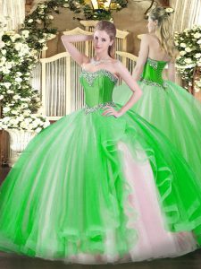 escote halter top verde rebordear y volantes vestido de fiesta vestido de baile sin mangas con cordones