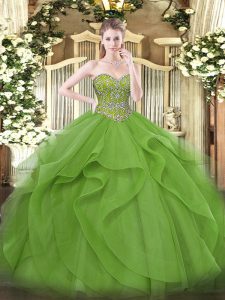 Personalizado novia sin mangas con cordones dulce 16 quinceañera vestido verde oliva tul